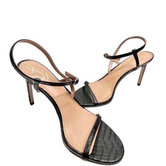 Sam Edelman Sandals Size 9.5 Black Croc Embossed Dara Open‎ Toe Ankle Strap - Picture 6 of 9
